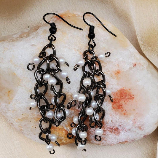 Gunmetal Pearl Dangle Earrings | Classic & Elegant | Timeless Style - Jiana Deon