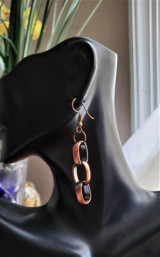 Trio Link Earrings | Copper Chain Link Earrings | Bold & Beautiful Style - Jiana Deon