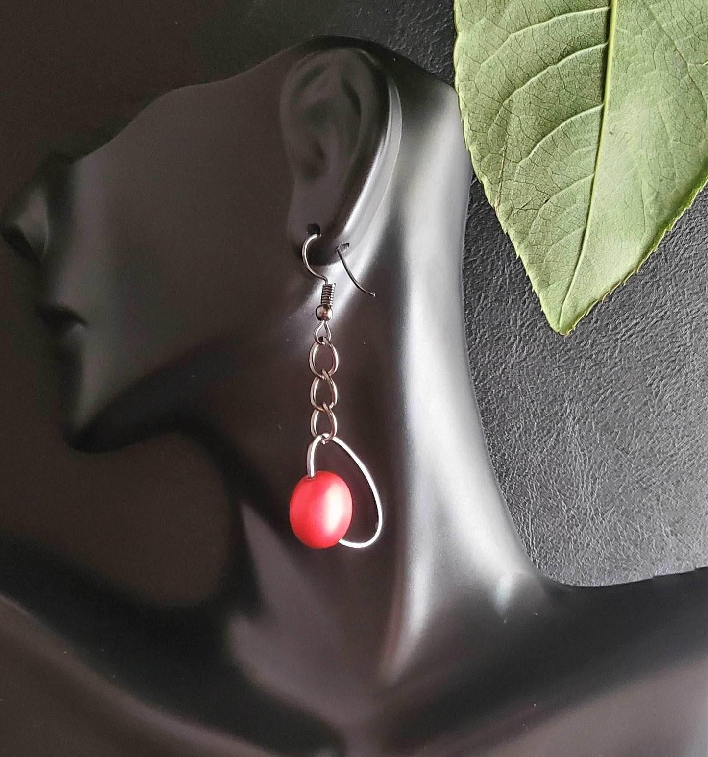 Ruby Chain Dangle Earrings | Red Swarovski Pearl Earrings | Edgy & Sophisticated - Jiana Deon