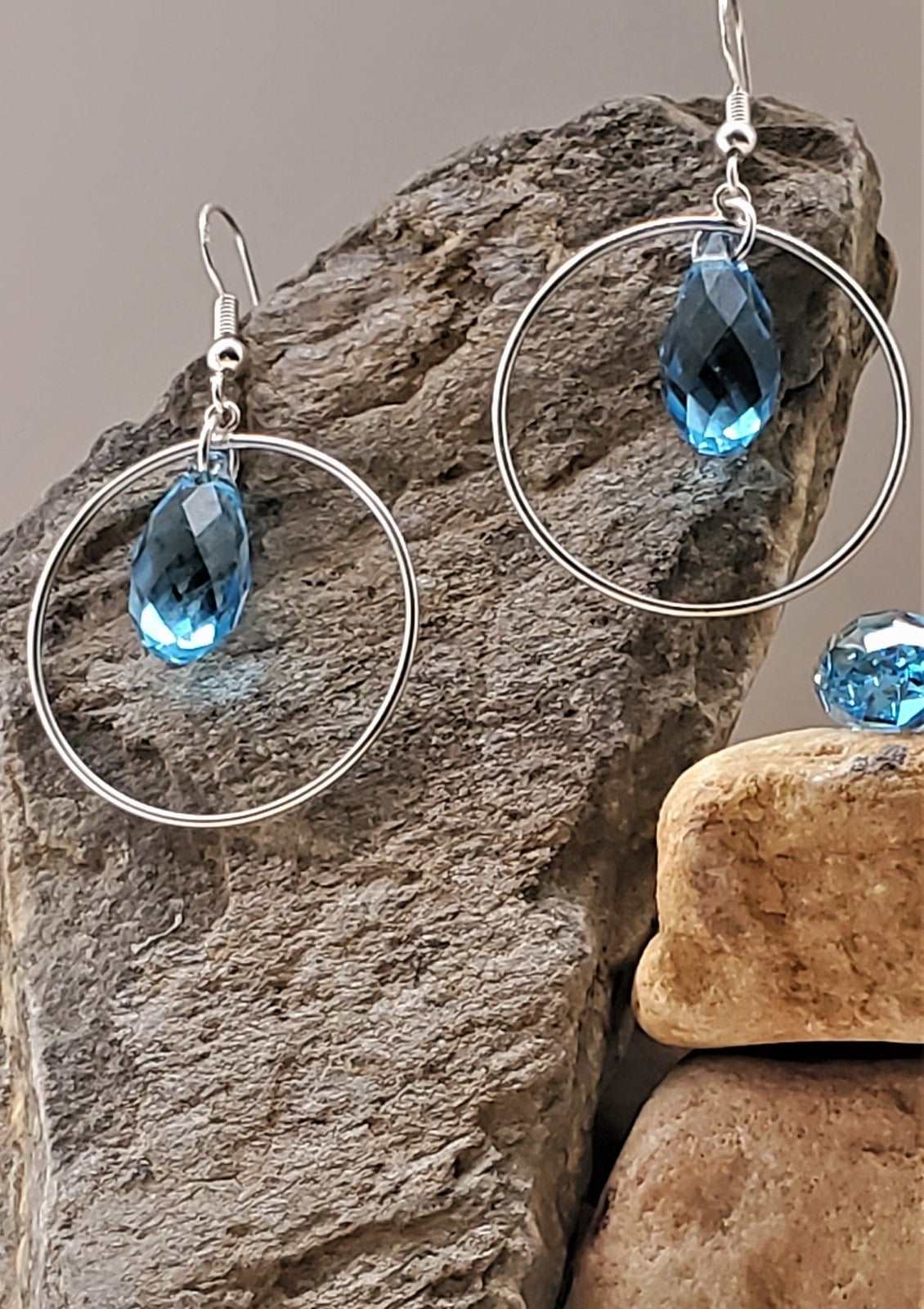 Earrings for Women, Aqua Circle Hoop Earrings, Handmade, Photo for Advertising