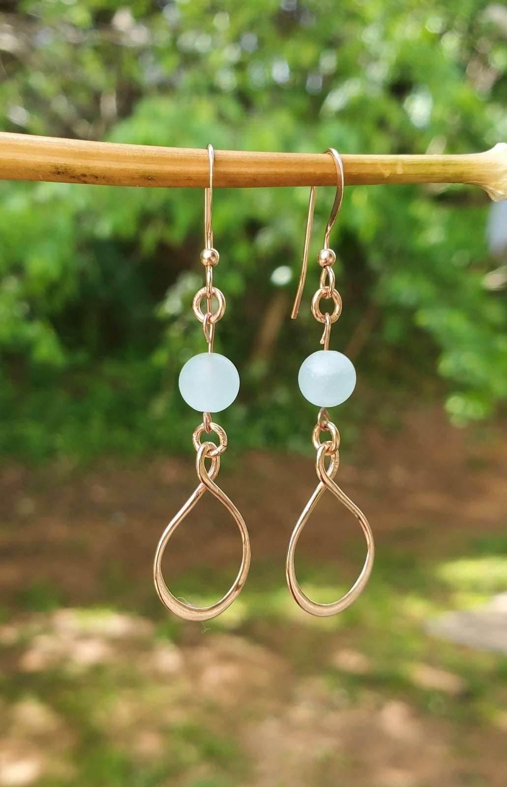 Eternity Dangle Earrings | Rose Gold & Aqua Gemstone Earrings | Timeless & Versatile - Jiana Deon