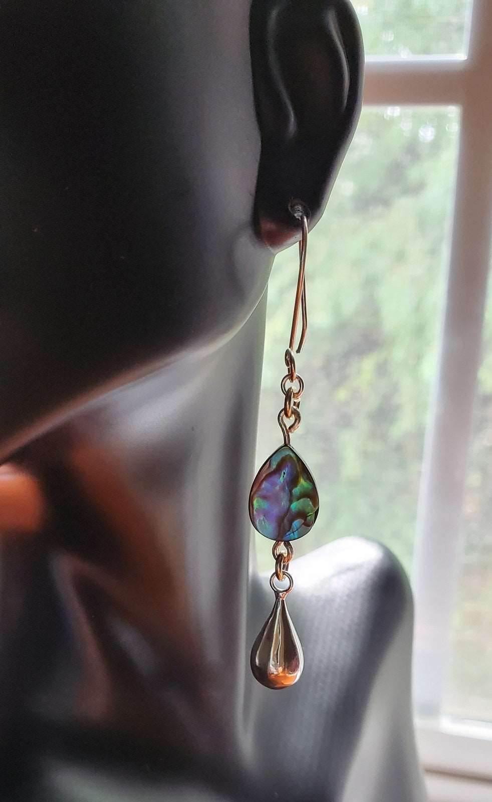 Kayla Dangle Earrings | Paua Shell Teardrop Earrings | Sterling Silver - Jiana Deon