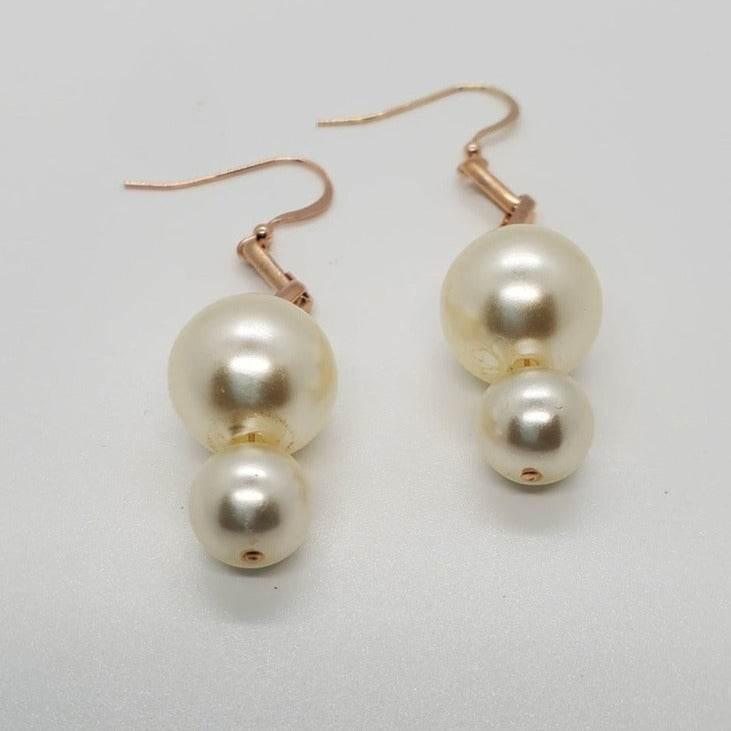 Rose Gold Link Pearl Drop Earrings | Modern Pearl Earrings | Elegant Jewelry - Jiana Deon