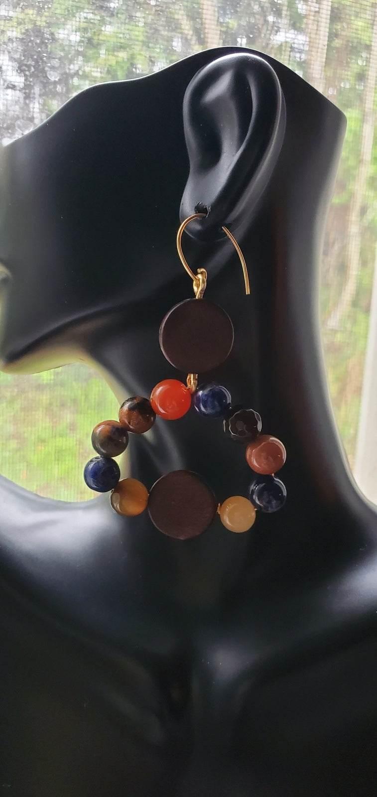 Color Coin Dangle Earrings | Boho Statement Earrings | Jasper & Disc Coins | Gift - Jiana Deon