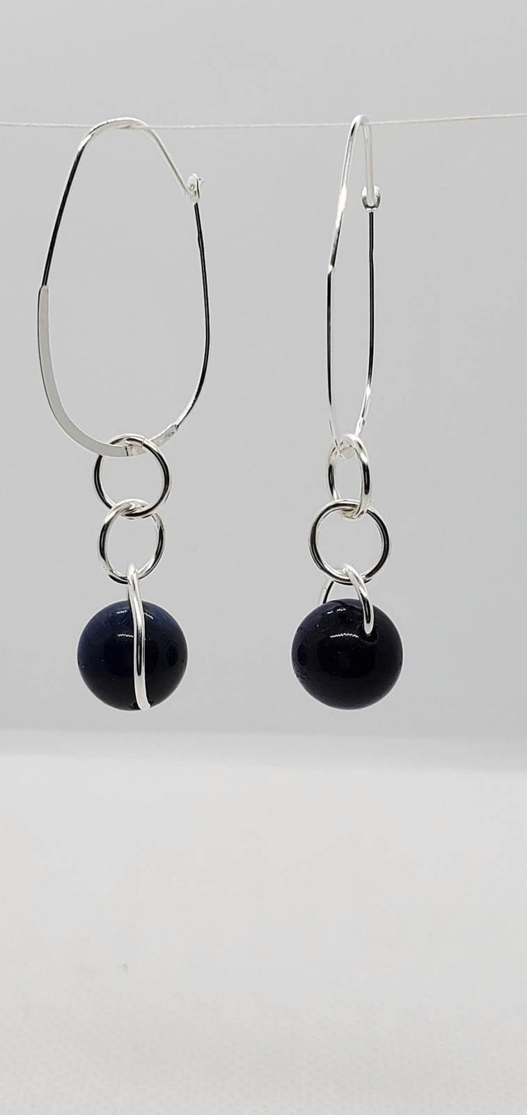 Blue Tiger's Eye Drop Earrings | Sterling Silver | Statement Jewelry - Jiana Deon