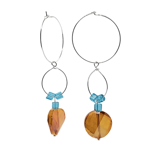 Amber Sparkle Earrings | Orange & Blue Beaded Hoop Earrings | Summer Jewelry - Jiana Deon