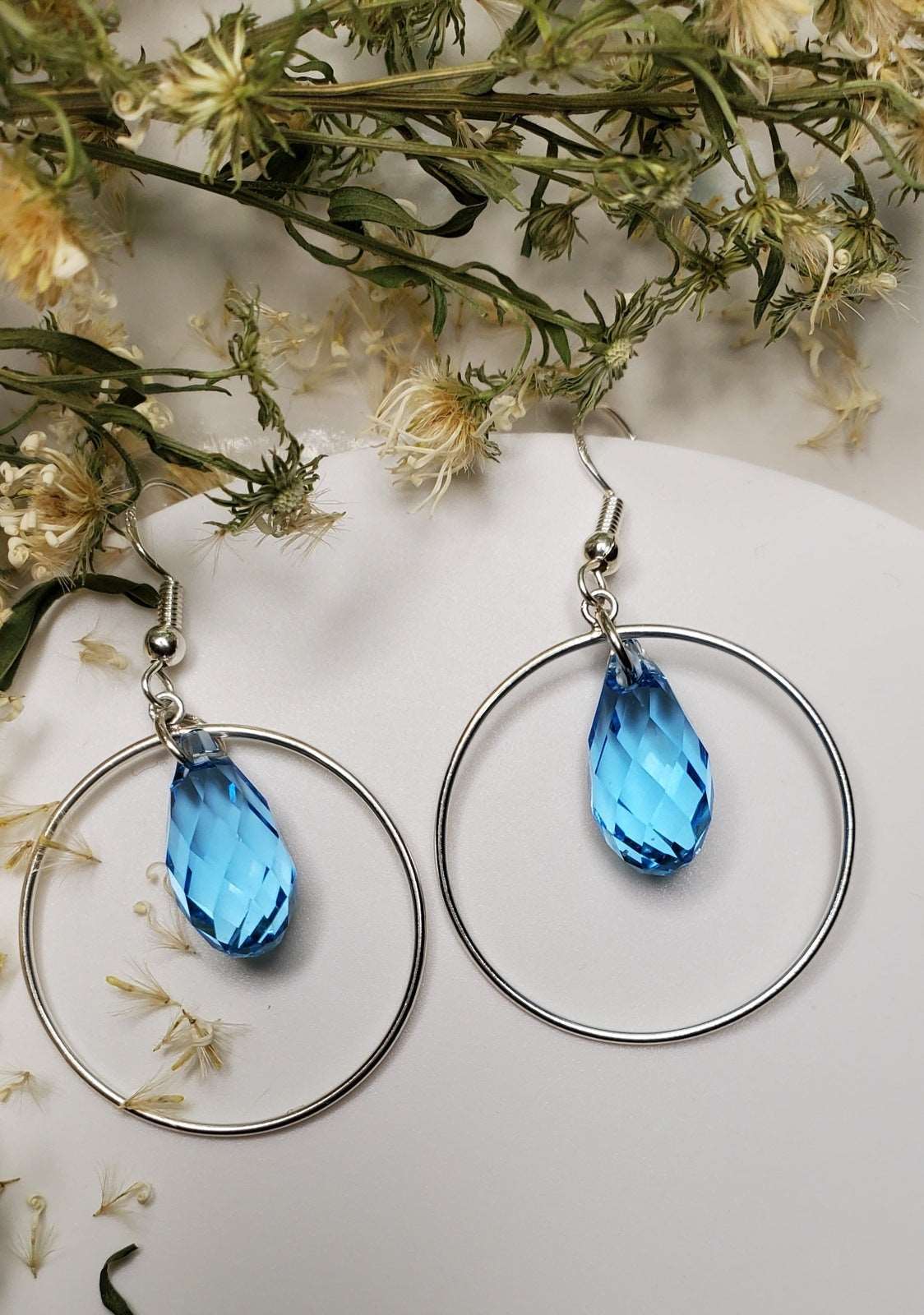 Earring for Women, Aqua Circle Hoop Earrings, Handmade, Display Photo