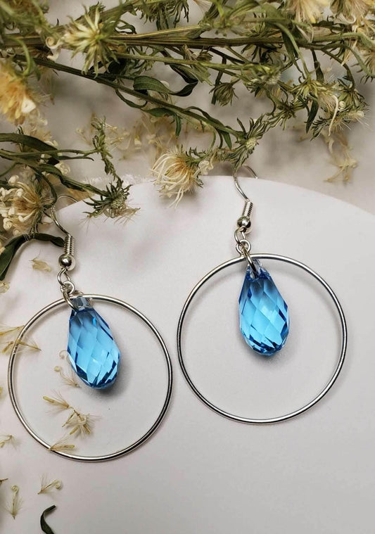 Aqua Circle Hoop Crystal Earrings | Swarovski Crystal Hoops | Beach-Ready Style - Jiana Deon