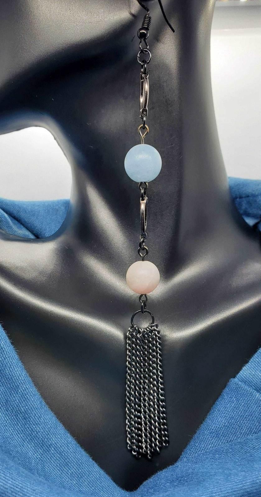 Beryl Tassel Earrings | Statement Tassel Earrings | Beryl & Gunmetal | Edgy Elegance - Jiana Deon