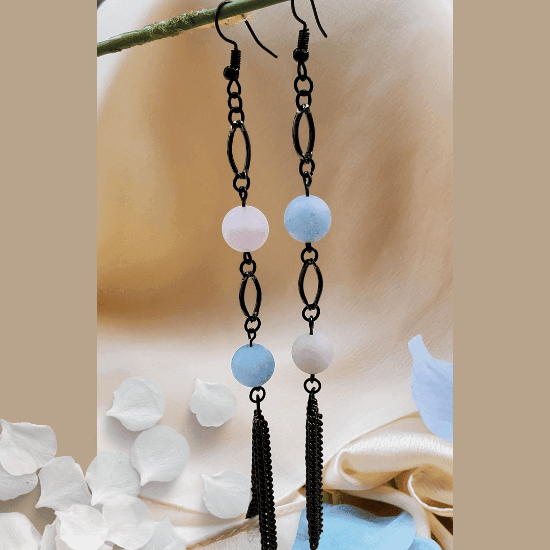 Beryl Tassel Earrings | Statement Tassel Earrings | Beryl & Gunmetal | Edgy Elegance - Jiana Deon