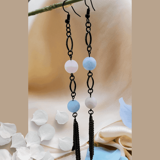 Beryl Tassel Earrings | Statement Tassel Earrings | Beryl & Gunmetal | Edgy Elegance - Jiana Deon