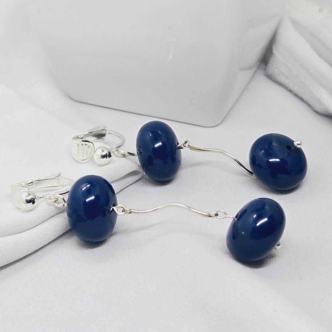 Navy Dream Drop Earrings | Blue Agate & Silver Earrings | Elegant Jewelry - Jiana Deon