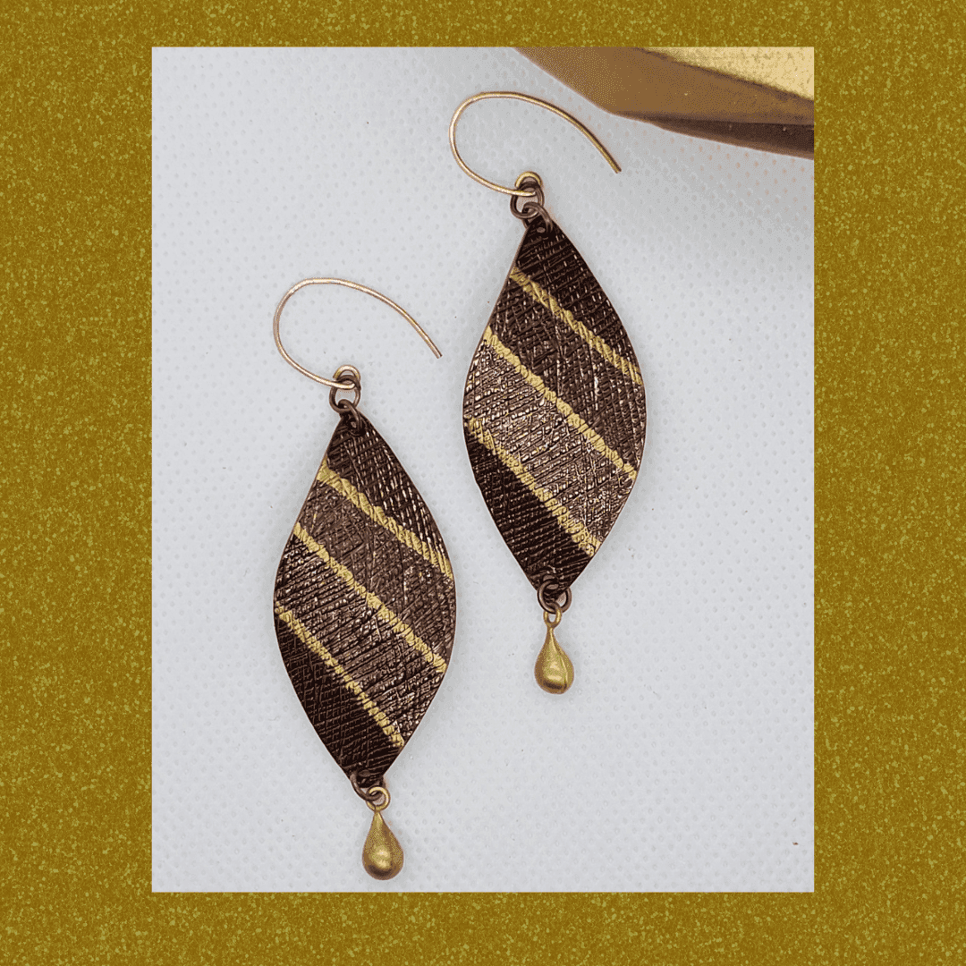 Bronze Chic Dangles | Textured Leaf Earrings | Gold Accents | Vintage Modern - Jiana Deon