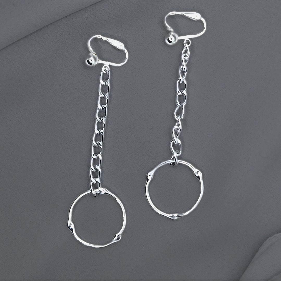 Chain Reaction Dangles | Asymmetrical Silver Clip-On Earrings | Statement Jewelry - Jiana Deon
