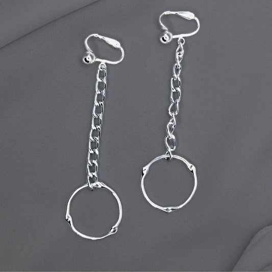 Chain Reaction Dangles | Asymmetrical Silver Clip-On Earrings | Statement Jewelry - Jiana Deon