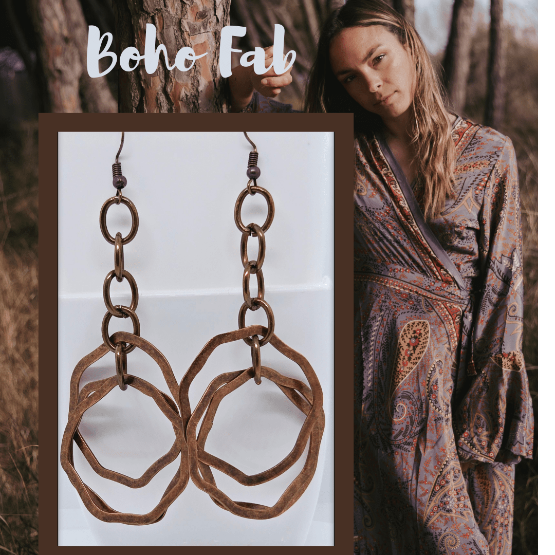 Vintage Copper Dangle Earrings - Boho