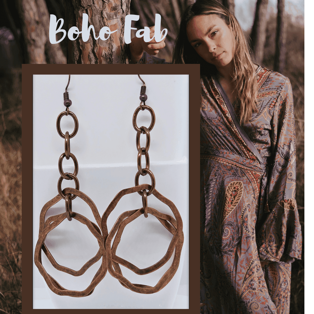 Vintage Copper Dangle Earrings | Boho Chic Jewelry | Statement Earrings - Jiana Deon