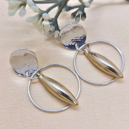Deylan Earrings | Minimalist Hammered Silver & Gold Earrings | Modern Jewelry - Jiana Deon