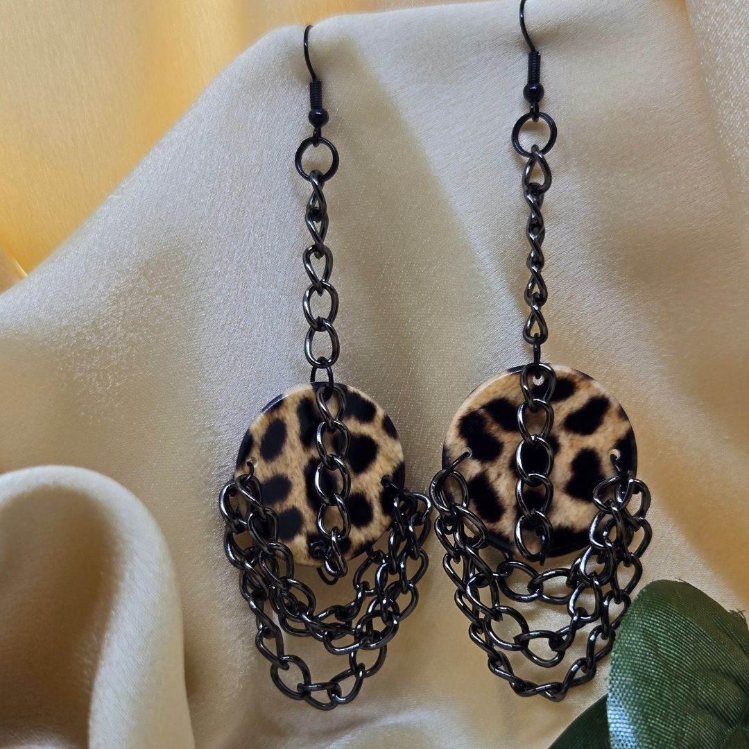 Edgy Leo Chain Dangles | Leopard Print Earrings | Statement Jewelry - Jiana Deon