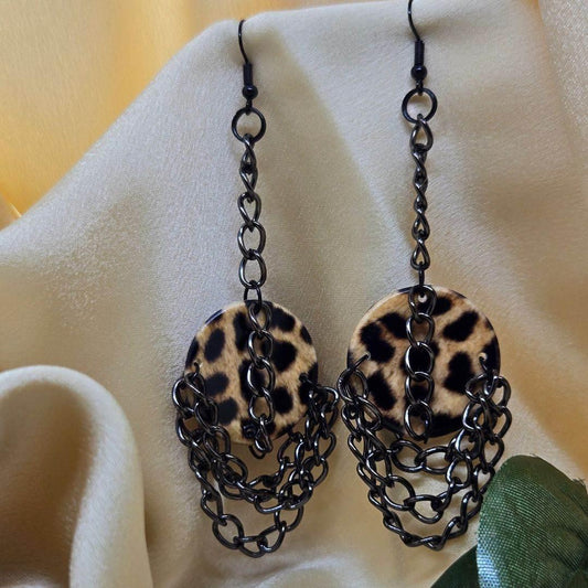 Edgy Leo Chain Dangles | Leopard Print Earrings | Statement Jewelry - Jiana Deon