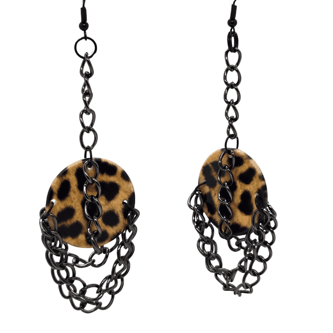Edgy Leo Chain Dangles | Leopard Print Earrings | Statement Jewelry - Jiana Deon