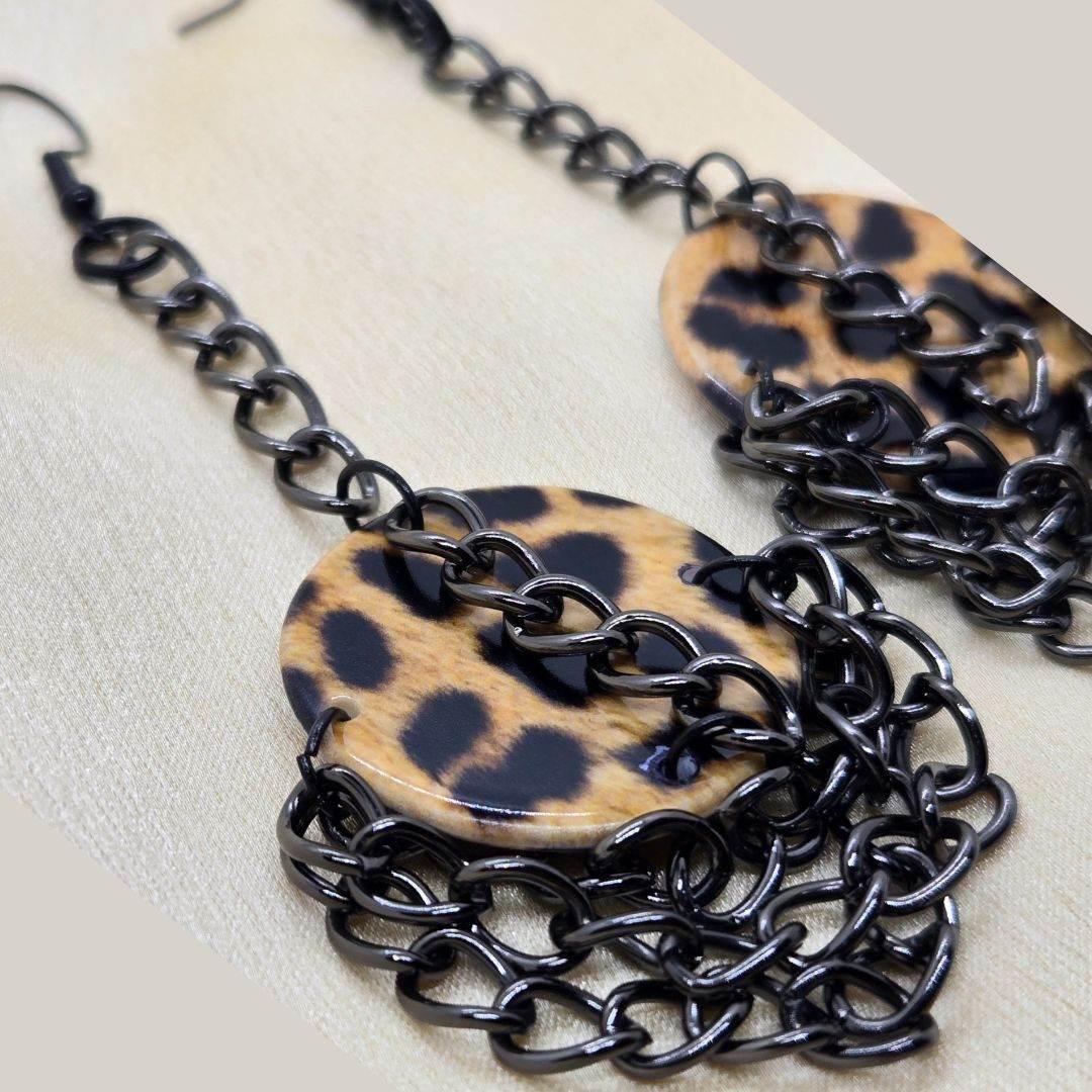 Edgy Leo Chain Dangles | Leopard Print Earrings | Statement Jewelry - Jiana Deon