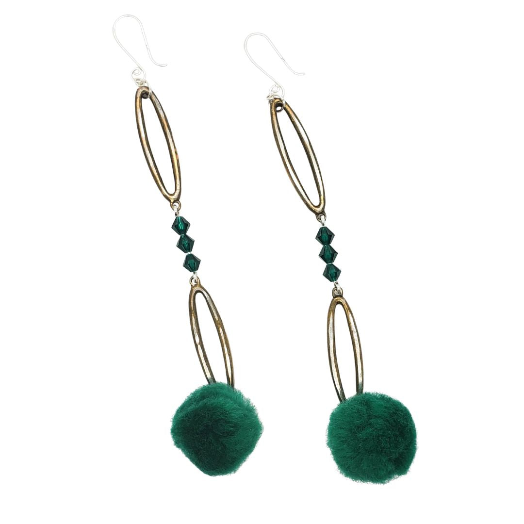 Emerald Pom Pom Dangles