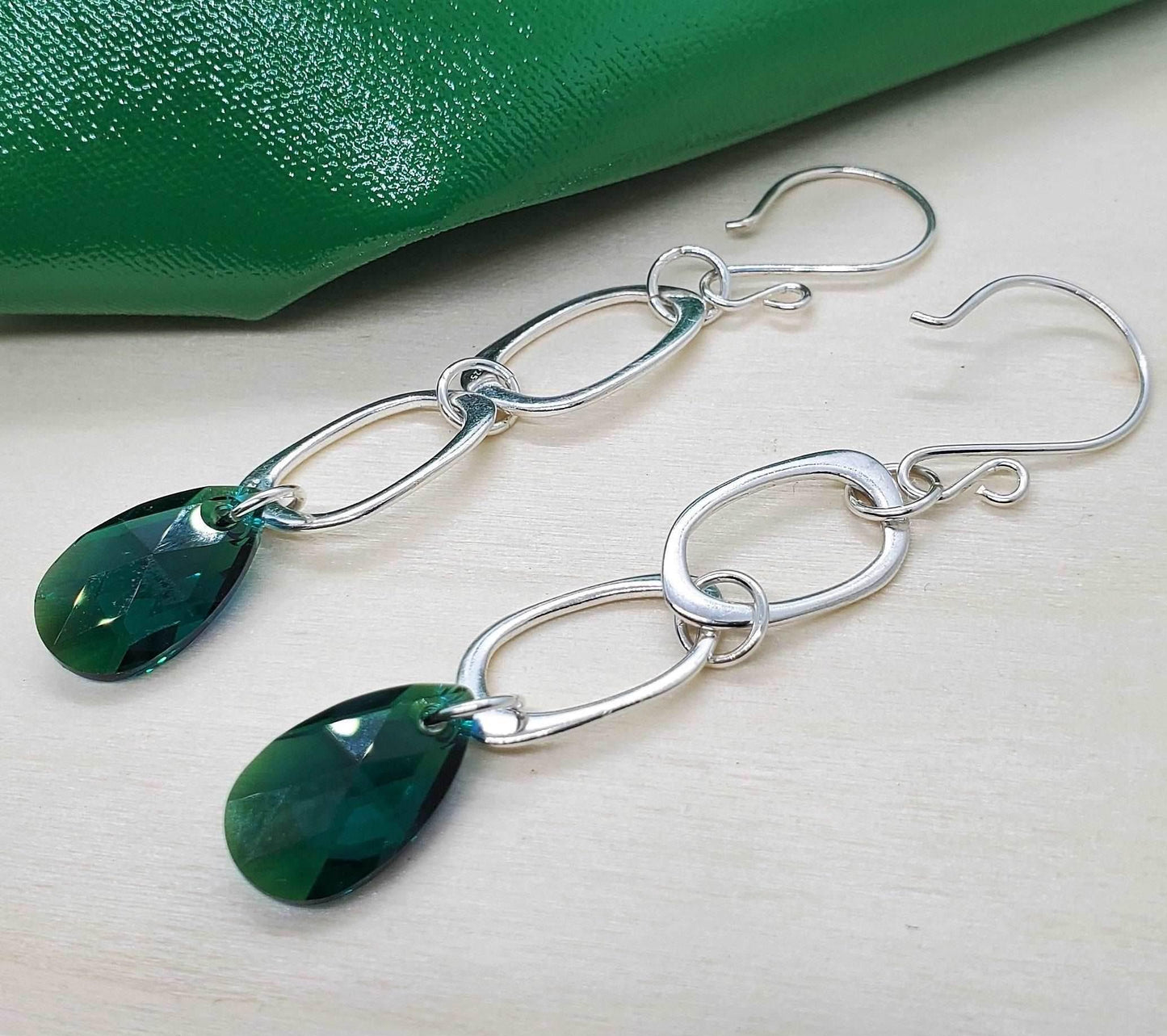Emerald Shimmer Dangle Earrings | Swarovski Crystal Statement Earrings | Elegant & Bold - Jiana Deon