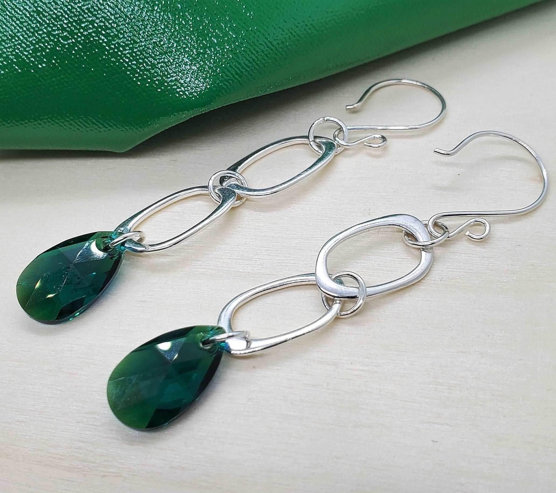 Emerald Shimmer Dangle Earrings | Swarovski Crystal Statement Earrings | Elegant & Bold - Jiana Deon