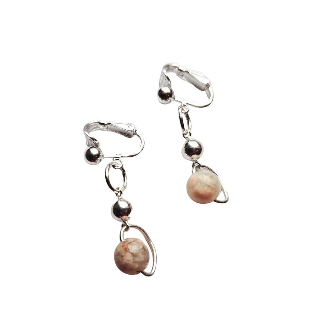 Floating Agate Clip-Ons - Tan and White - Jiana Deon