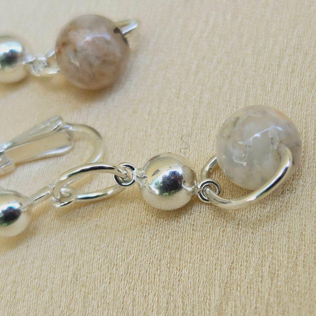 Floating Agate Clip-Ons - Tan and White - Jiana Deon