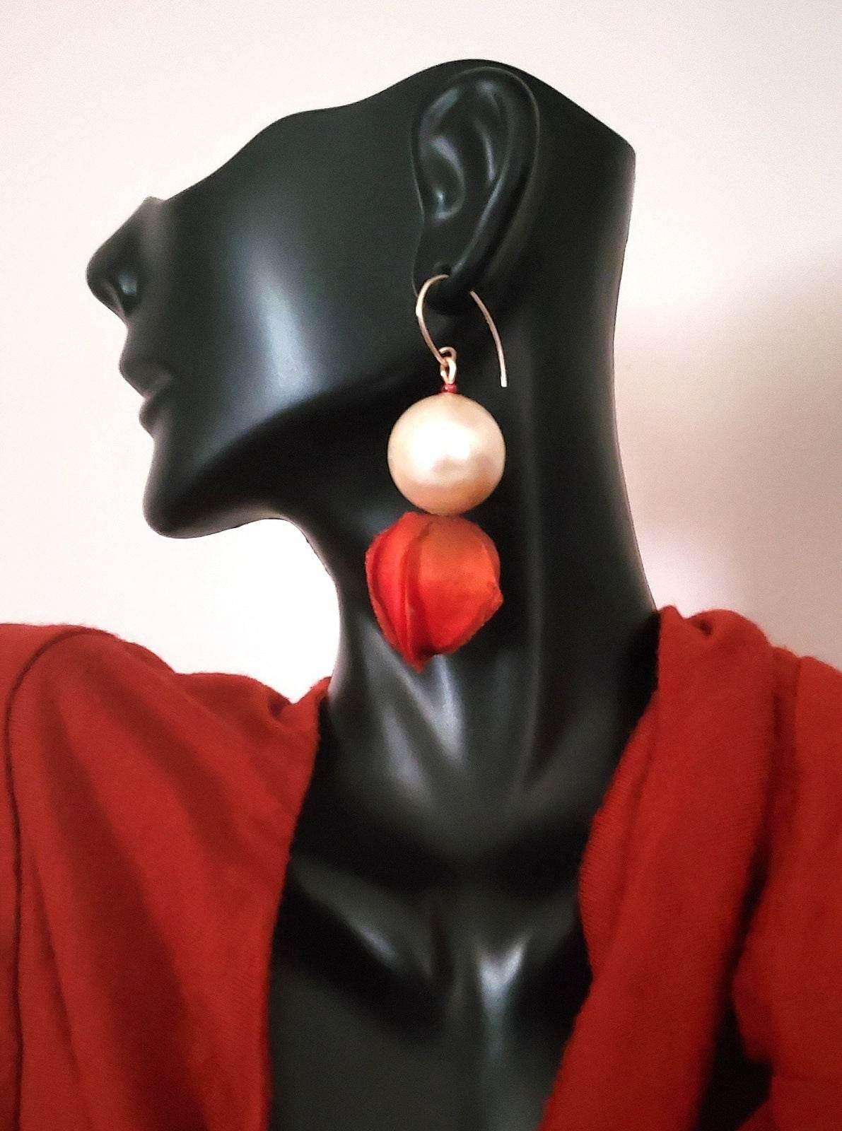 Flower Bud Pearl Earrings | Statement Pearl Earrings | Elegant Floral Design - Jiana Deon