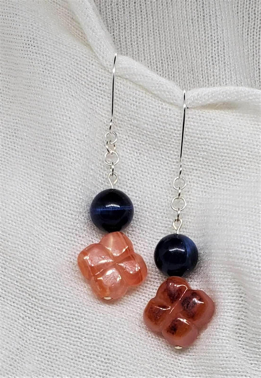 Gemmy Flower Dangles | Carnelian & Lapis Earrings | Summer Jewelry - Jiana Deon