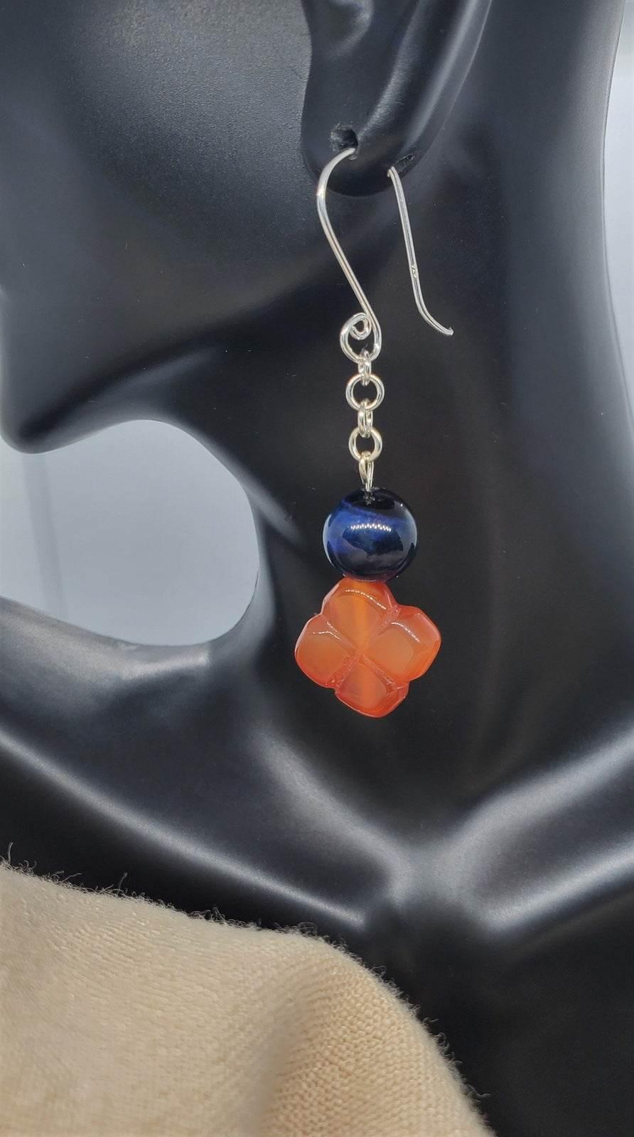 Gemmy Flower Dangles | Carnelian & Lapis Earrings | Summer Jewelry - Jiana Deon