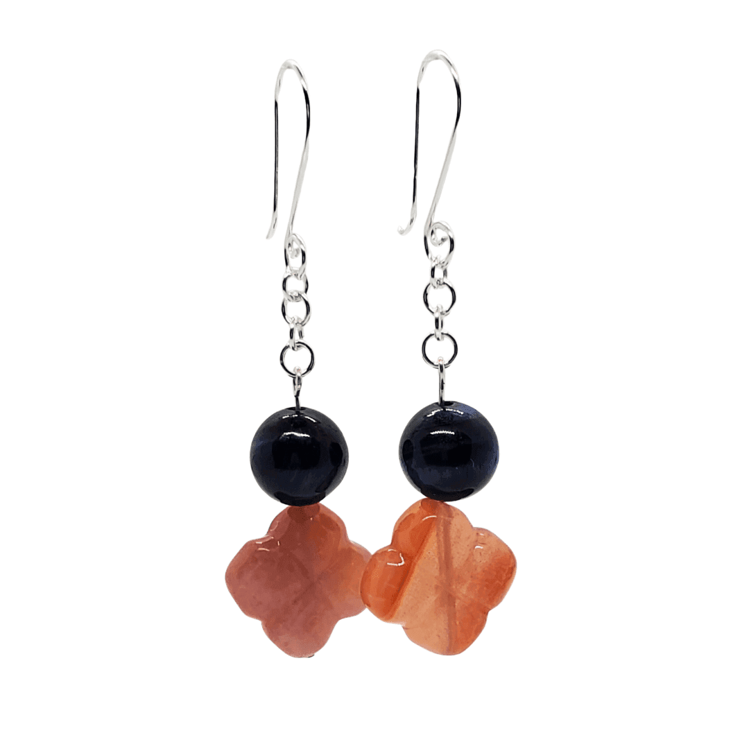 Gemmy Flower Dangles | Carnelian & Lapis Earrings | Summer Jewelry - Jiana Deon