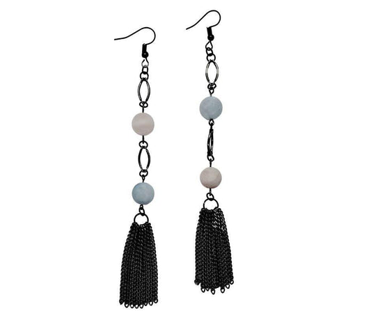 Beryl Tassel Earrings | Statement Tassel Earrings | Beryl & Gunmetal | Edgy Elegance - Jiana Deon