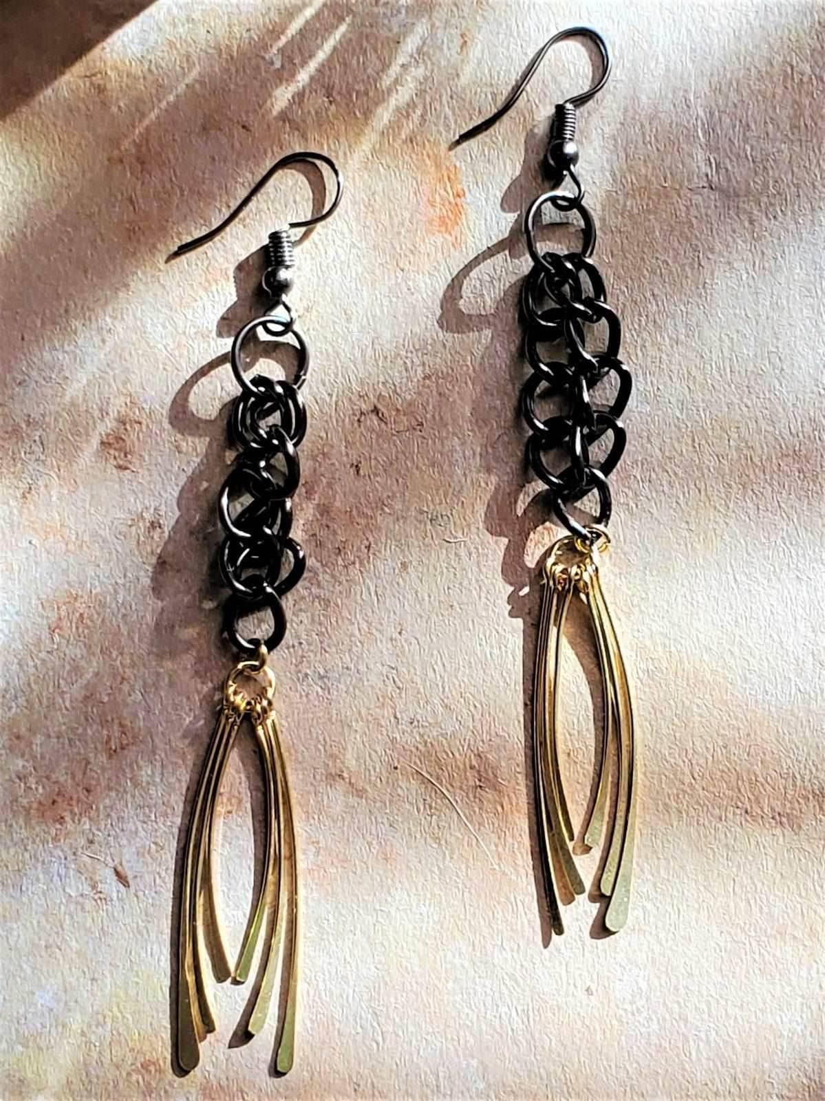 Gunmetal Chain Tassel Earrings | Gold Fringe Earrings | Edgy & Chic - Jiana Deon