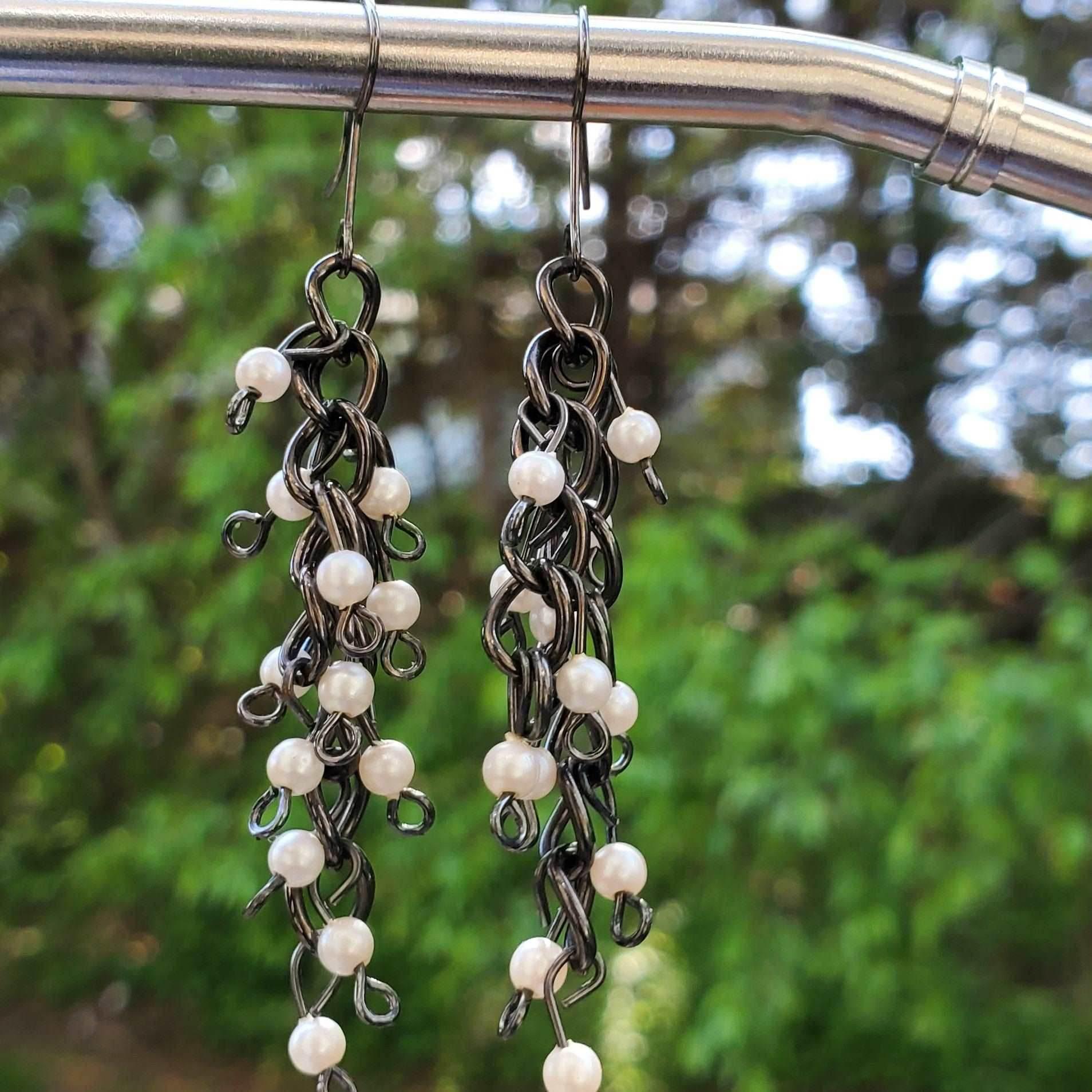 Gunmetal Pearl Dangle Earrings | Classic & Elegant | Timeless Style - Jiana Deon