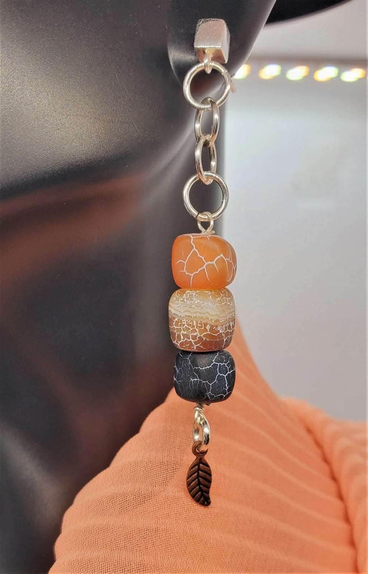 Gyda Dangle Earrings | Agate Dragon Skin Earrings | Healing Crystals | Boho Style - Jiana Deon