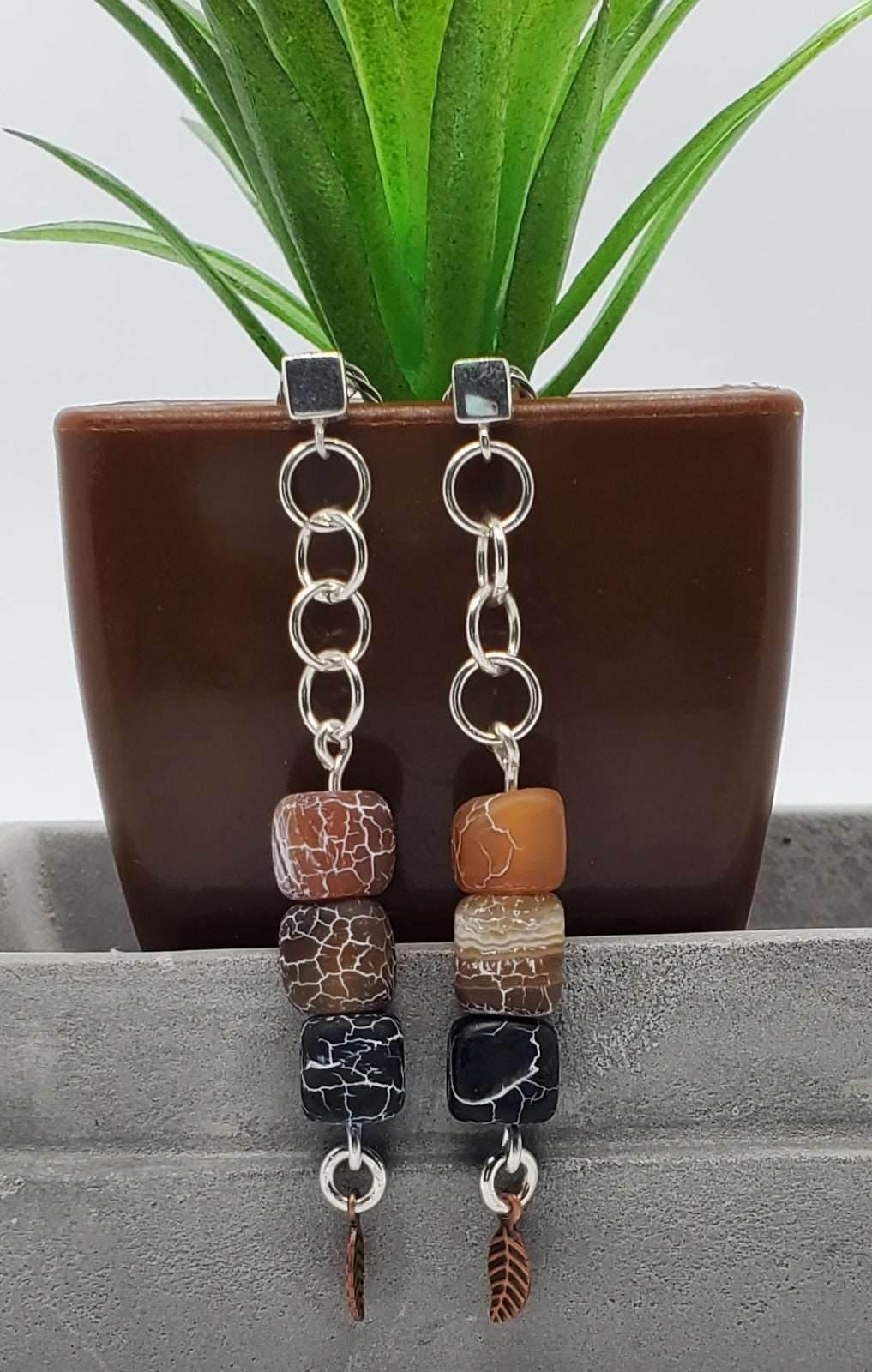 Gyda Dangle Earrings | Agate Dragon Skin Earrings | Healing Crystals | Boho Style - Jiana Deon