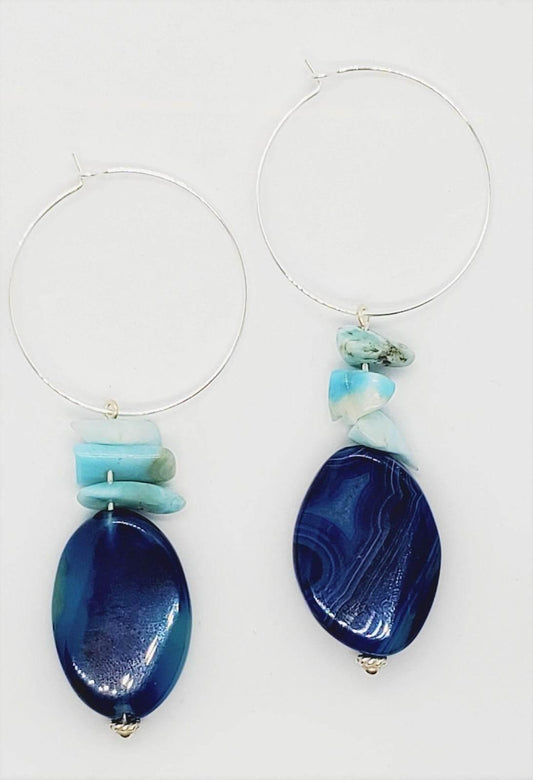 LaBlue Earrings | Blue Larimar & Agate Earrings | Beach Jewelry | Vacation Style - Jiana Deon