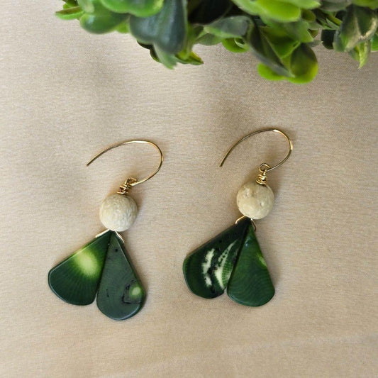 Leala Dangles | Green Teardrop Earrings | Minimalist Jade & Gold - Jiana Deon