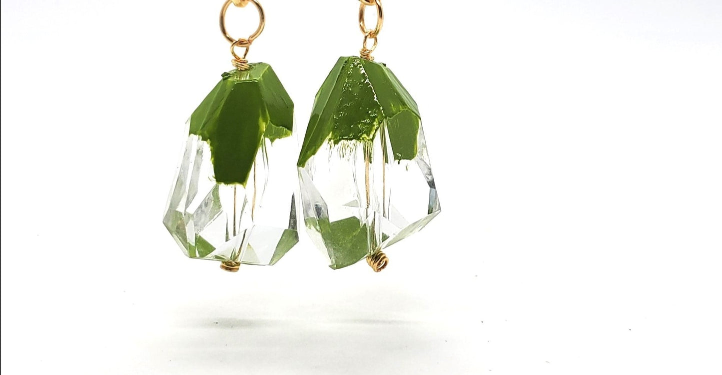 Lime Wood Dangle Earrings