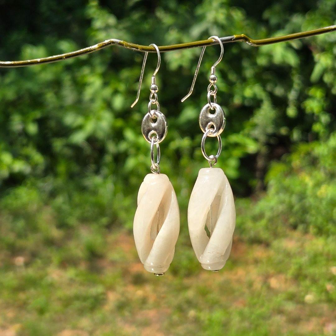 Love Energy Dangles | White Jade Earrings | Sterling Silver | Calming & Loving | Gift - Jiana Deon