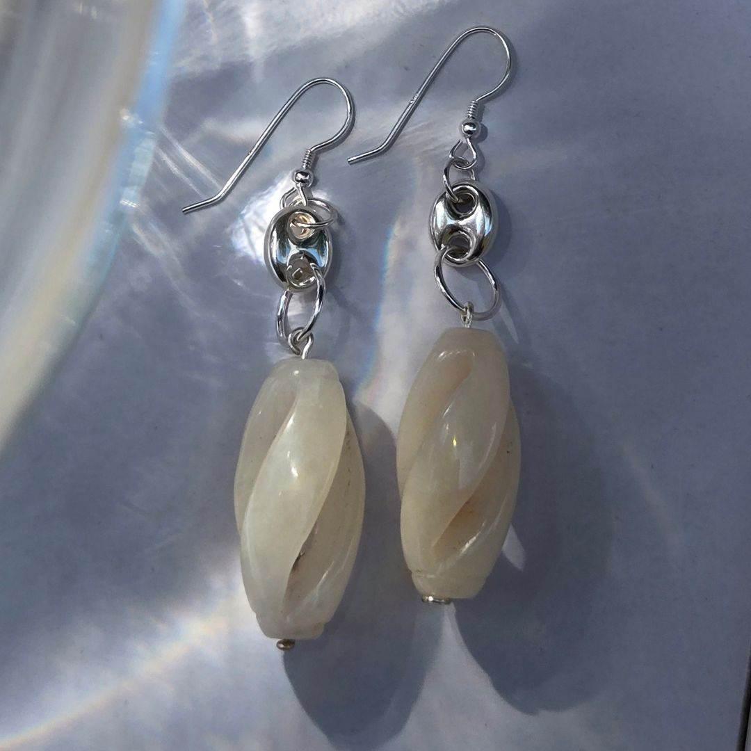Love Energy Dangles | White Jade Earrings | Sterling Silver | Calming & Loving | Gift - Jiana Deon