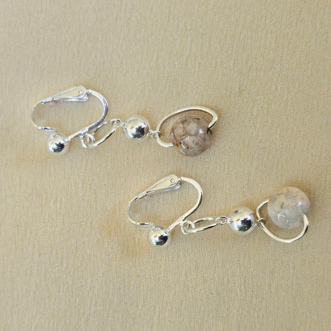 Floating Agate Clip-Ons - Tan and White - Jiana Deon