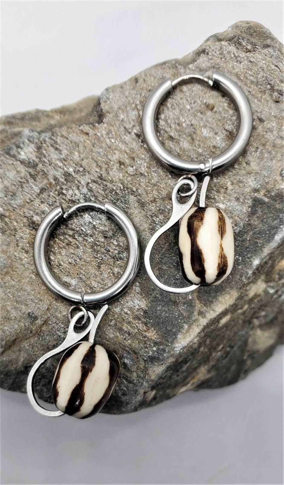 Unisex Bone Bead Huggies | Stylish & Versatile Earrings | Conversation Starters - Jiana Deon