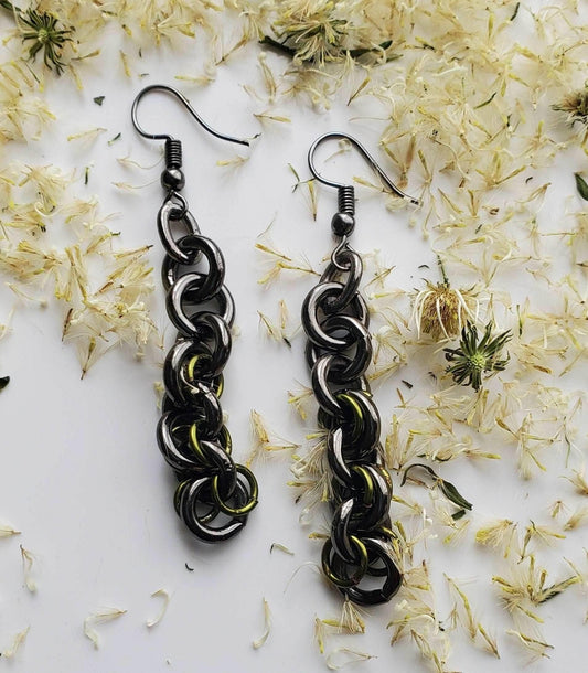 Milla Dangle Earrings | Gunmetal & Olive Chain Earrings | Statement Style - Jiana Deon