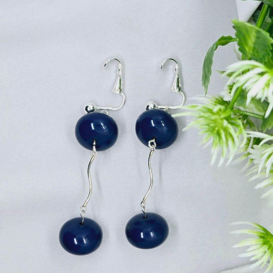 Navy Dream Drop Earrings | Blue Agate & Silver Earrings | Elegant Jewelry - Jiana Deon
