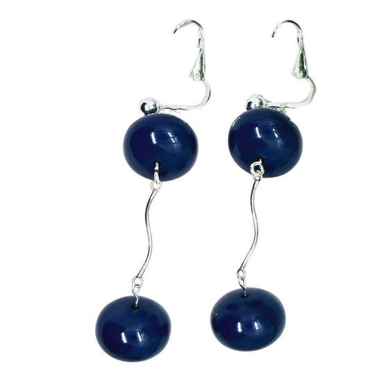 Navy Dream Drop Earrings | Blue Agate & Silver Earrings | Elegant Jewelry - Jiana Deon